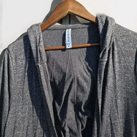 Athleta Harmony Wrap Hooded Cardigan Gray Open Front Drape Women Medium Stretchy - Picture 2 of 9